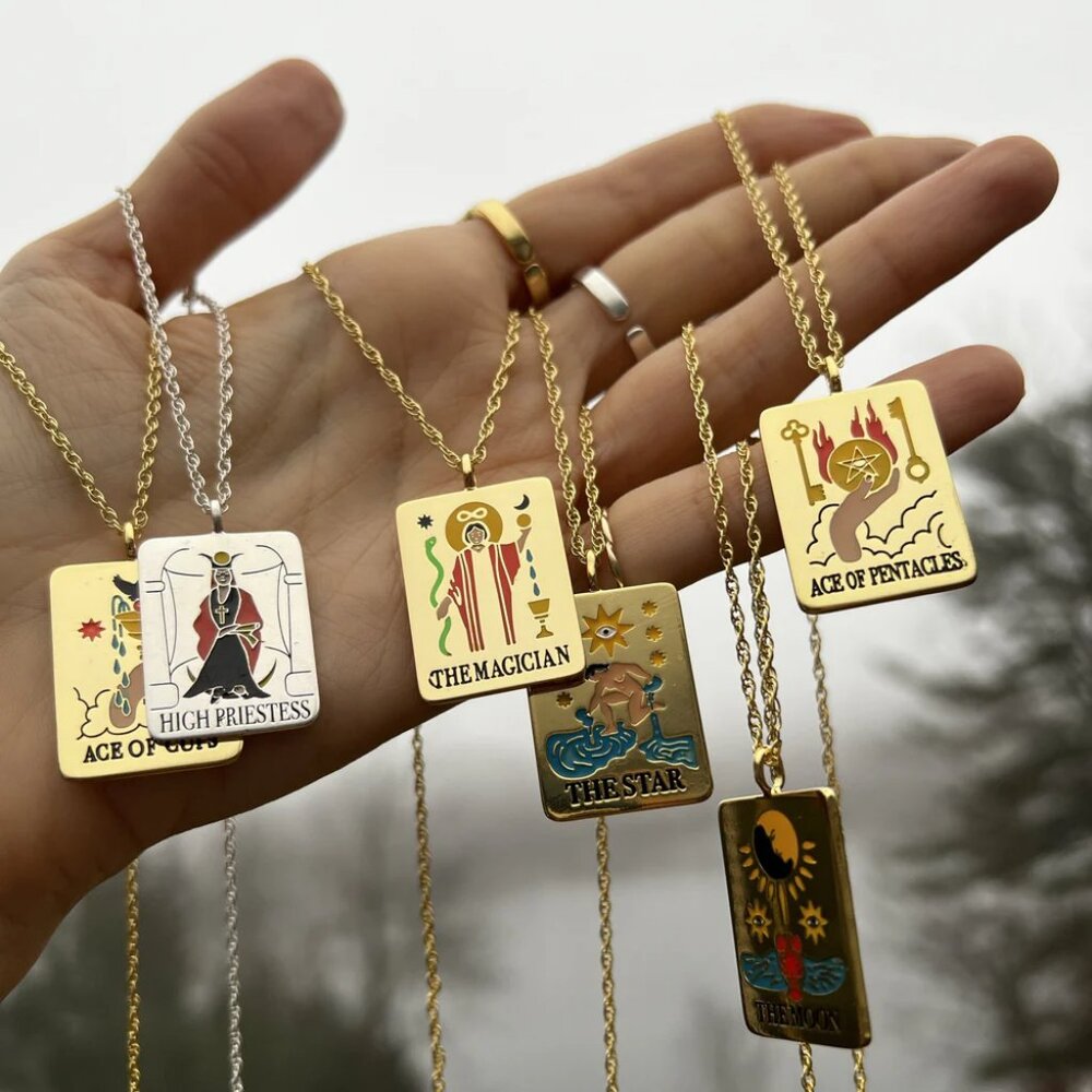 Verameat Colorful Tarot Necklace - Wheel of Fortune in Gold Brass With Enamel